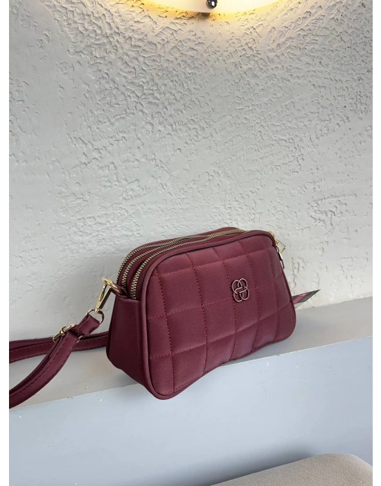 Bordo Renk 3 BÖLME YENİ KALİTE KAPİTONE ÇANTA CB0956