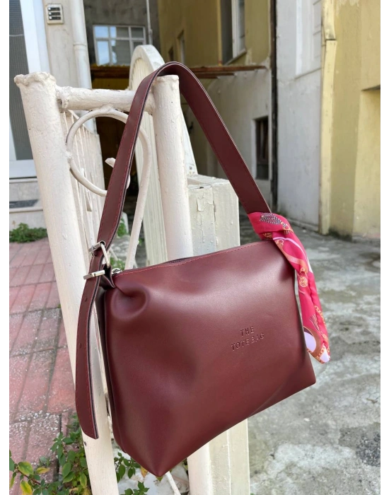 Bordo TOTE Fularlı Kalite Çanta CB09131