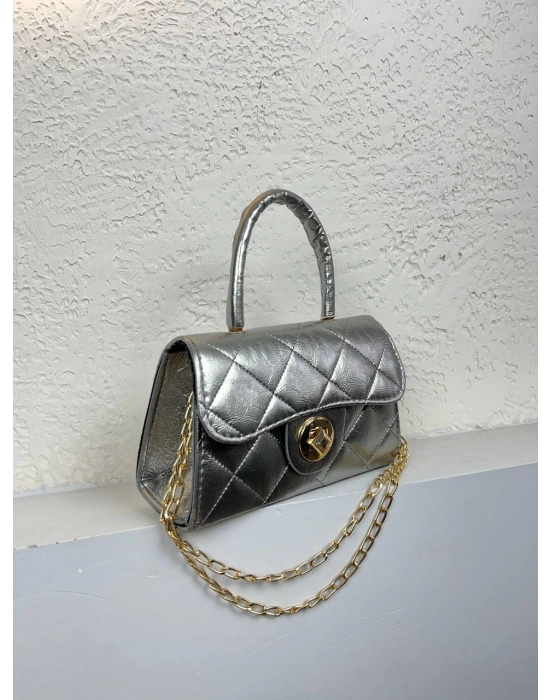 Gri Renk Kapitone Zincirli Çanta CB8134