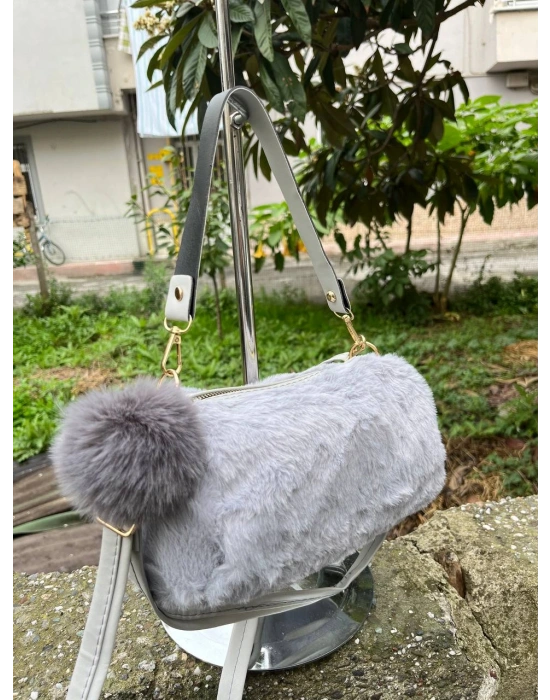 Gri Renk PONPON PELUŞLU Çanta CB82191