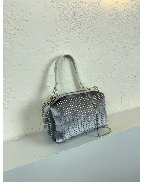Gri Renk Taşlı Zincirli Çanta CB1230