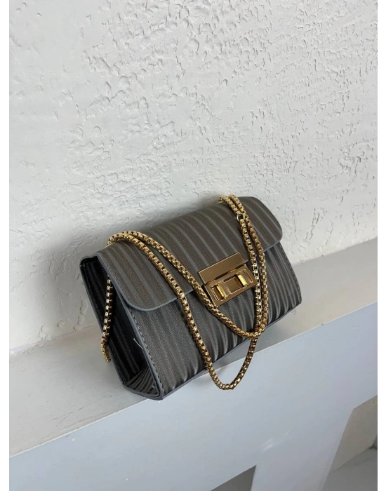 Gri Zincir Detaylı Çapraz Çanta CB9103