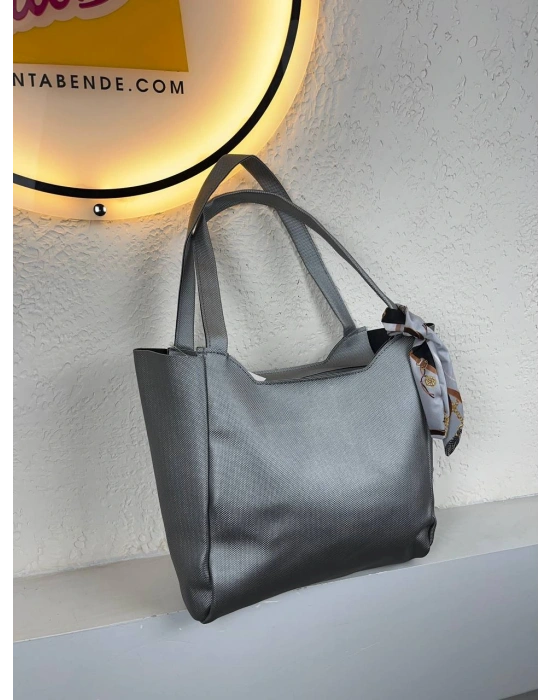 Gümüş Renk YENİ BÜYÜK BOY FULARLI Çanta CB90121