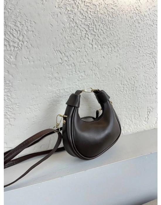 Kahve Düz Yumuşak Deri Mini Çanta CB2217