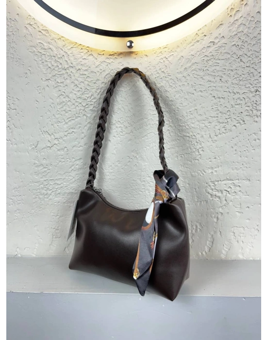 Kahve Kolları Hasır Fularlı Kol Çanta CB6714