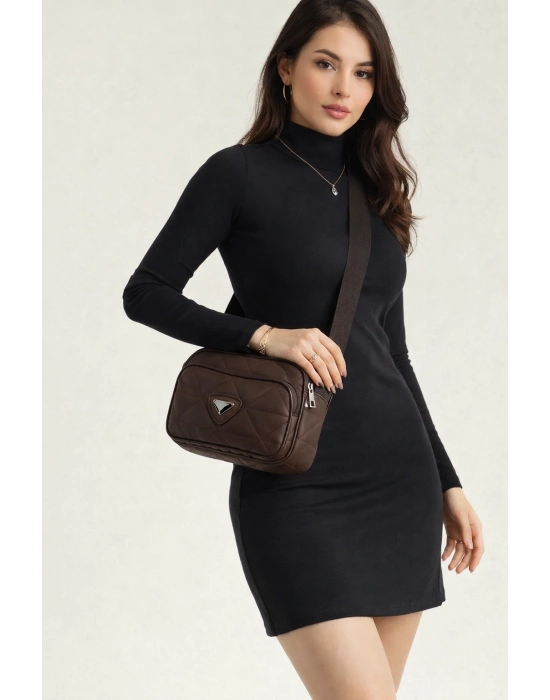 Kahve Renk 2 Bölme Kapitone Kücük Çanta CB0239