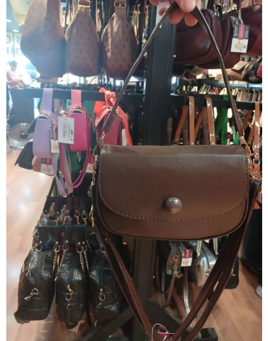 Kahve Renk Düğmeli Çapraz Çanta CB98422