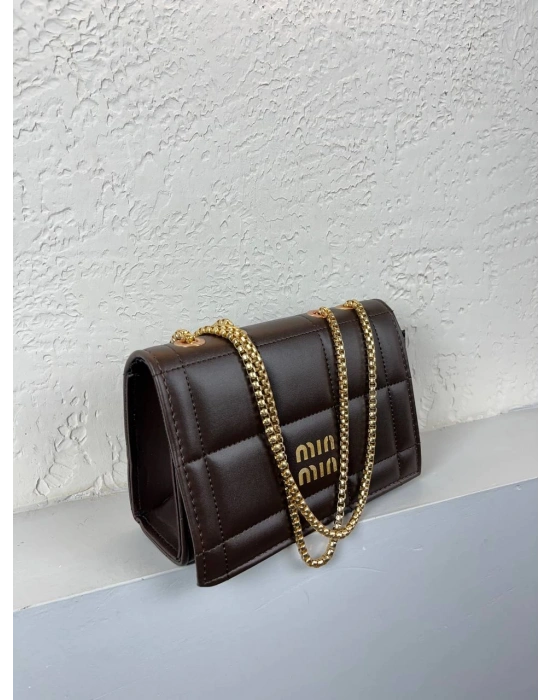 Kahve Renk MUI Kapitone Zincirli Çanta CB7496