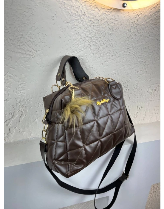 Kahve Renk Ponpon hediyeli Zincirli Çapraz Çanta CB7826