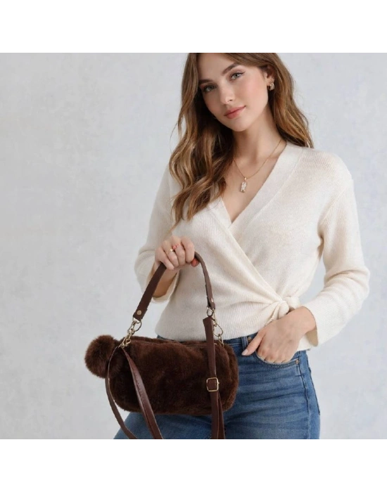 Kahve Renk PONPON PELUŞLU Çanta CB82191