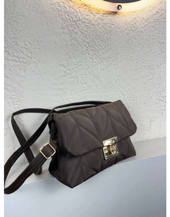Kahve Renk Sarı Kilit 2 Bölme Çanta CB6279