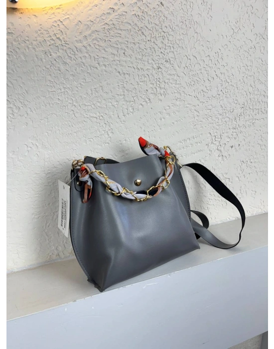 Koyu Gri Fularlı Çapraz Çanta CB5219