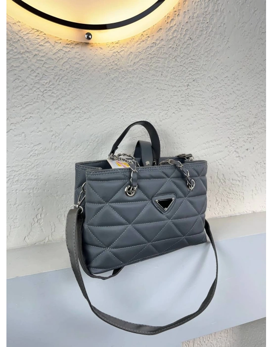 Koyu Gri Renk Kapitone 2 Bölme Kalite Çanta CB8143