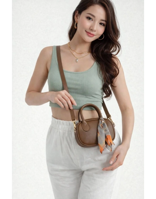 Koyu Vizon Mini Fularlı Çanta CB9134