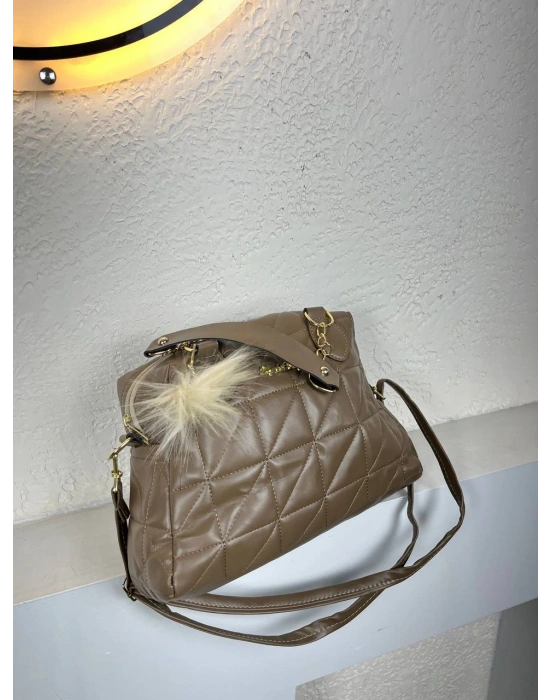 Koyu Vizon Ponpon hediyeli Zincirli Çapraz Çanta CB7826