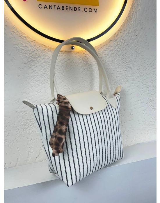 Krem İnce Çizgili Krem Sap Çanta CB0104