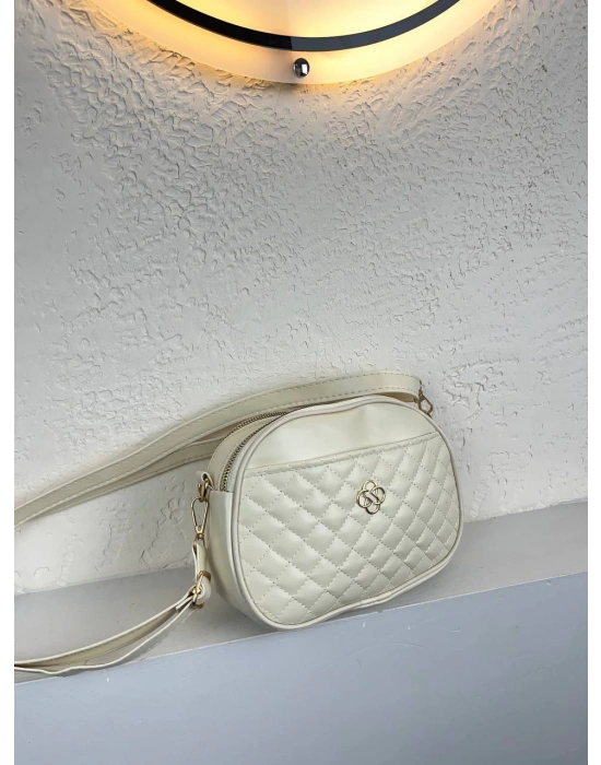 Krem Kapitone YENİSİ 3 Bölme Çapraz Çanta CB9520