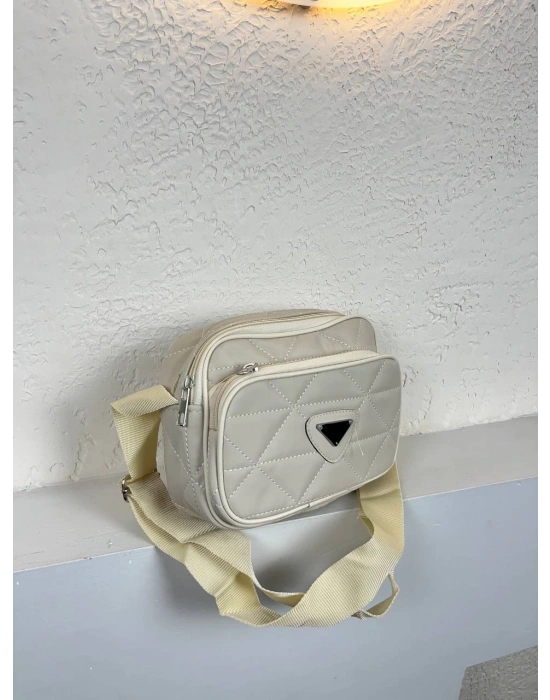 Krem Renk 2 Bölme Kapitone Kücük Çanta CB0239