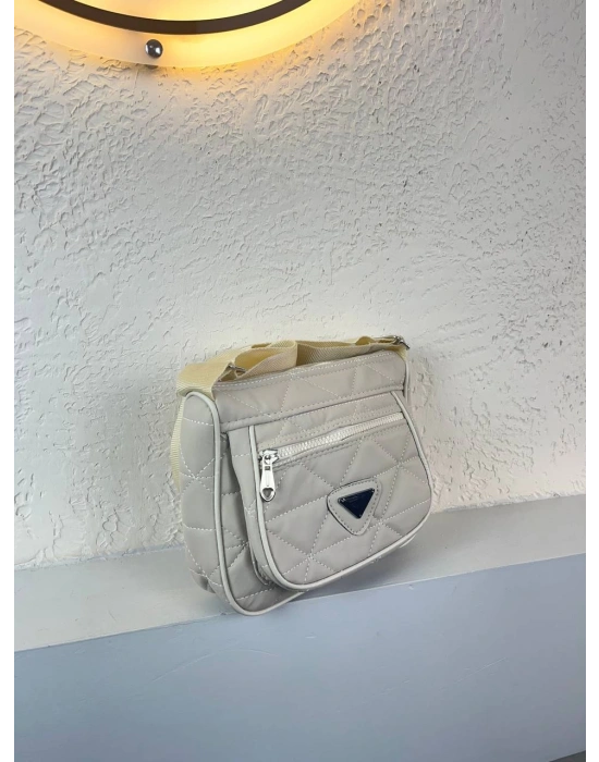 Krem Renk 2 Bölme Kapitone Orta Boy Çanta CB3697