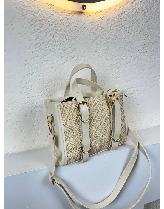 FULL Krem Renk HASIR Çapraz Çanta CB0173