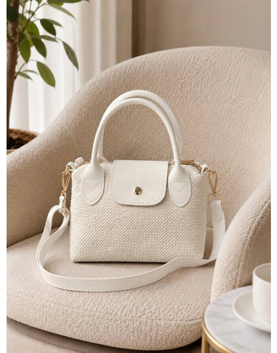 Krem Renk hasır MİNİ Çanta CB01451