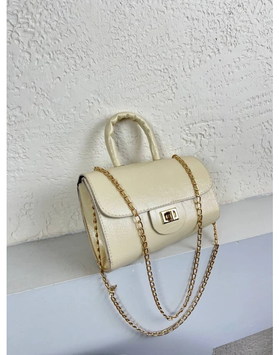 Krem Renk Kalıp Zincirli Çapraz Çanta CB8161