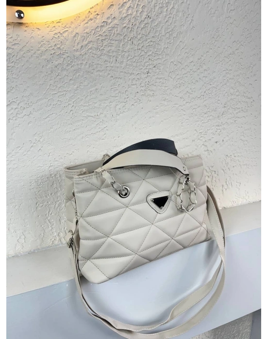 Krem Renk Kapitone 2 Bölme Kalite Çanta CB8143