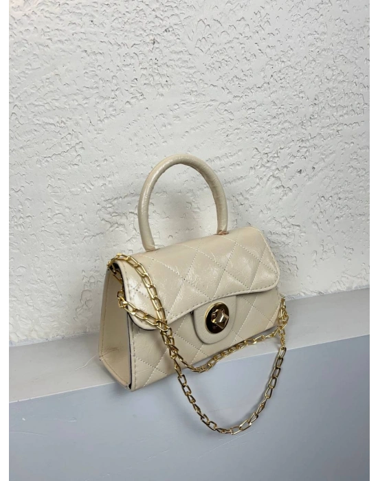 Krem Renk Kapitone Zincirli Çanta CB8134