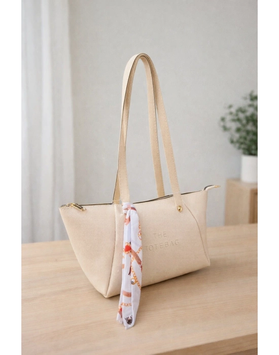 Krem Renk Lakos Fularlı Çanta CB72911