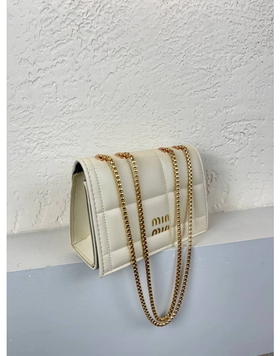Krem Renk MUI Kapitone Zincirli Çanta CB7496