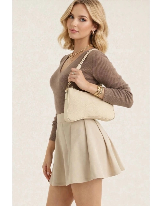 Krem Renk ÖRGÜLÜ BAGET Çanta CB70141