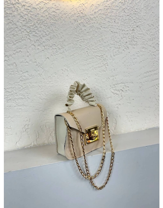 Krem Renk Vizon Sap Mini Zincirli Çanta CB5796