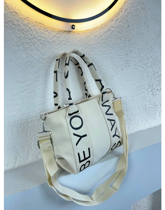 Krem Renk YAZILI KALİTE Çanta CB6811