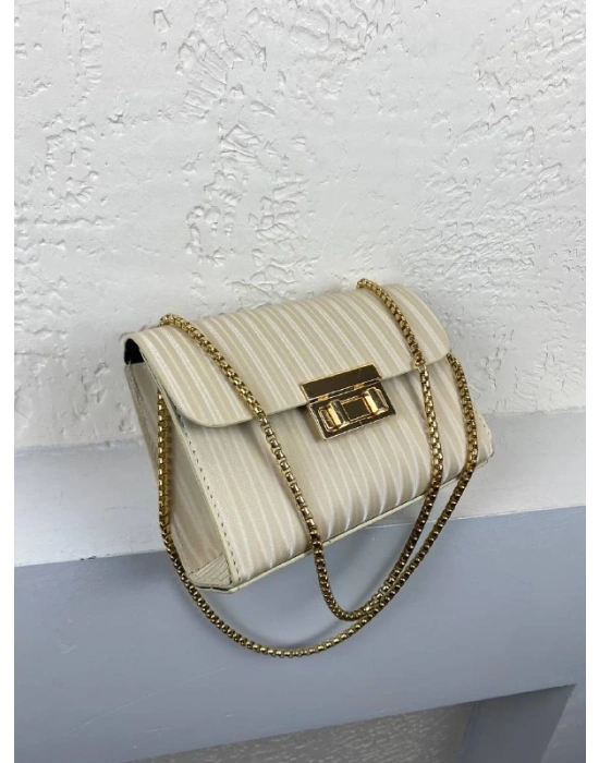 Krem Zincir Detaylı Çapraz Çanta CB9103