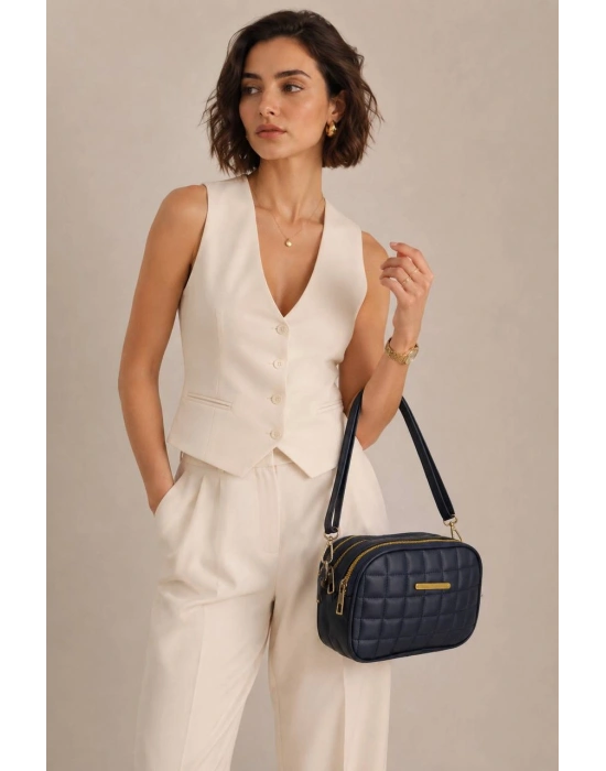 Lacivert Kapitone 3 Bölmeli Çanta CB21579