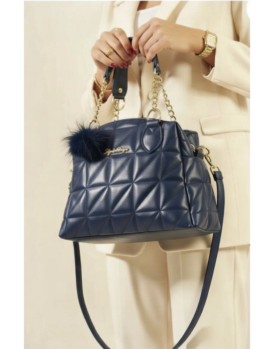 Lacivert Ponpon hediyeli Zincirli Çapraz Çanta CB7826