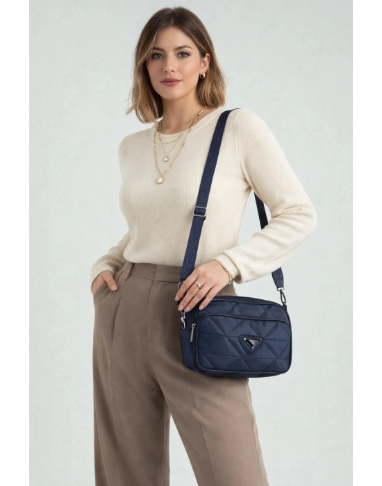 Lacivert Renk 2 Bölme Kapitone Kücük Çanta CB0239