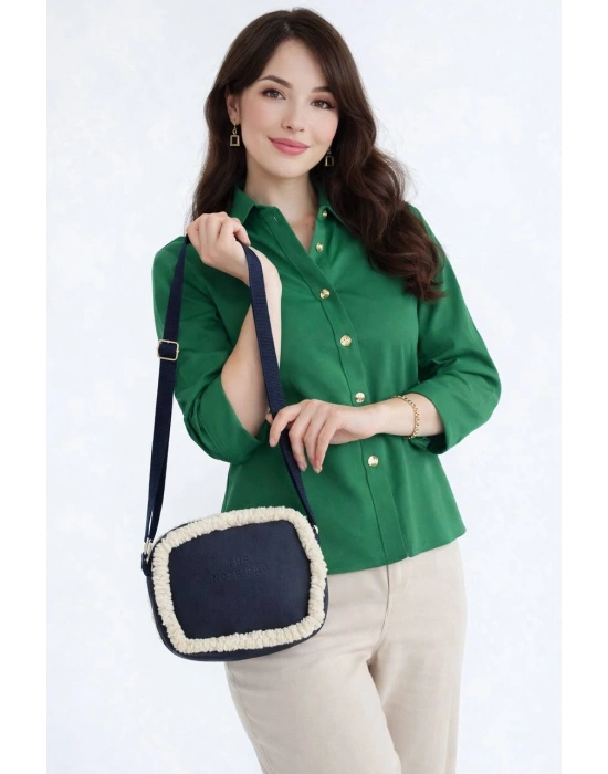 Lacivert Renk Yanları Peluş Çanta CB88141