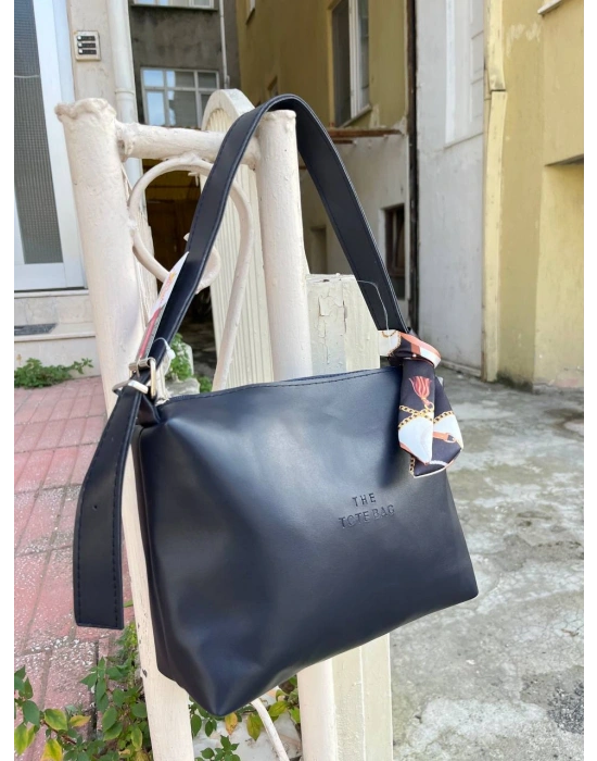 Lacivert TOTE Fularlı Kalite Çanta CB09131