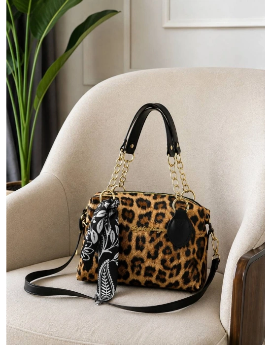 Leopar Renk Mini Boy Fularlı StyleBag Çanta CB75169