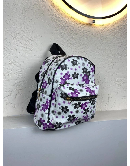 Mor Çiçekli Sırt Çanta