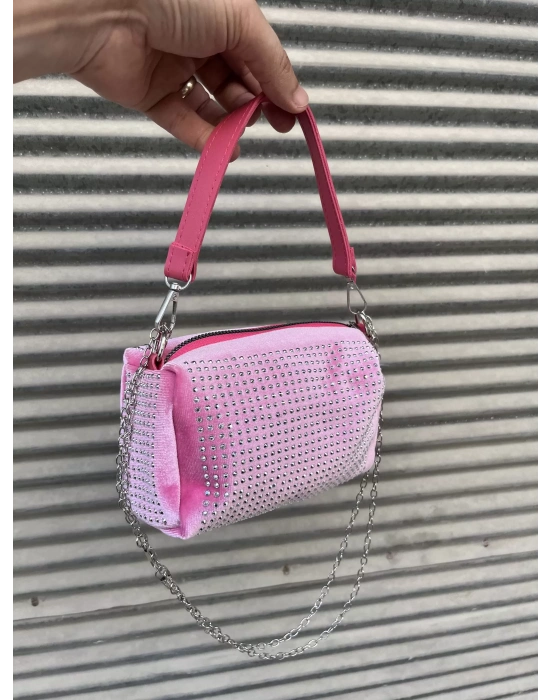 Pembe Renk Taşlı Zincirli Çanta CB1230