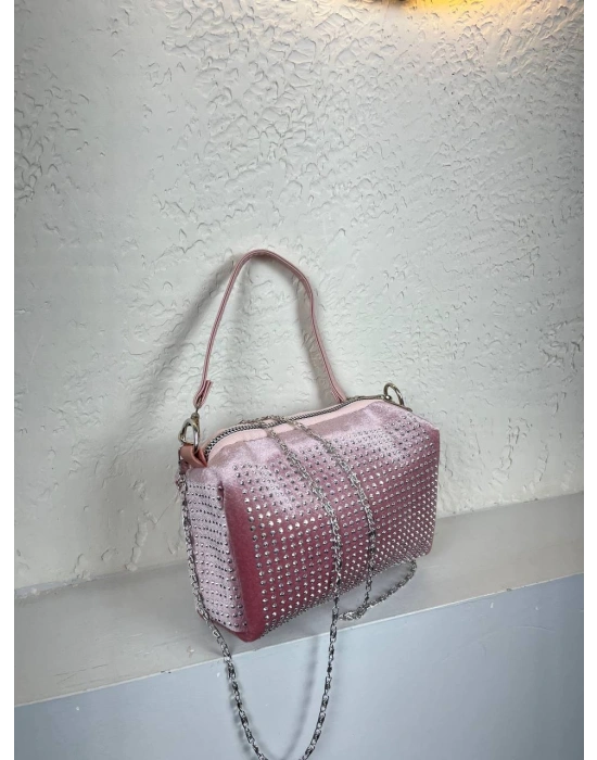 Pudra Renk Taşlı Zincirli Çanta CB1230