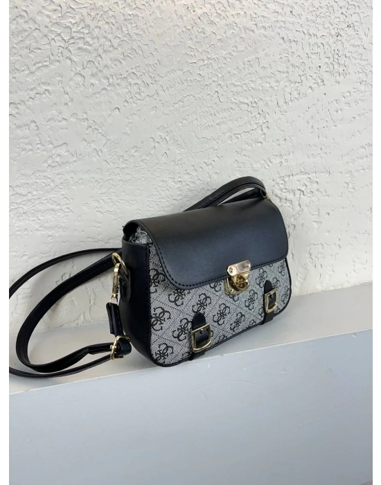 Siyah Gri Detay Renk Önü Kemerli Çanta CB0691