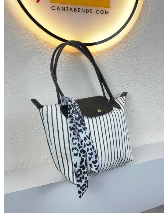 Siyah İnce Çizgili Siyah Sap Çanta CB0104