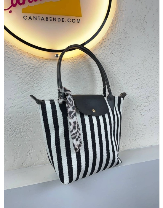 Siyah Kalın Çizgili Siyah Sap Çanta CB0104