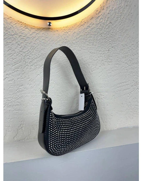 Siyah Kalite Taşlı Baget Çanta CB0144