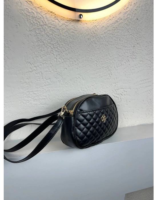 Siyah Kapitone YENİSİ 3 Bölme Çapraz Çanta CB9520