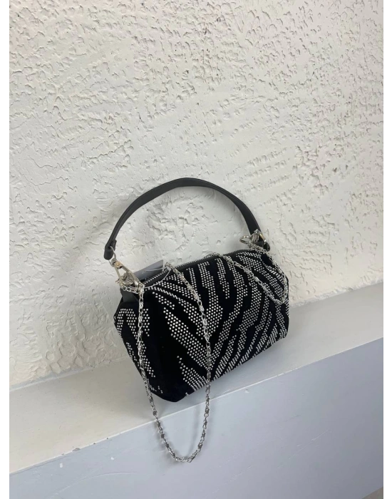 Siyah Karışık Taşlı Zincirli Çanta CB1230