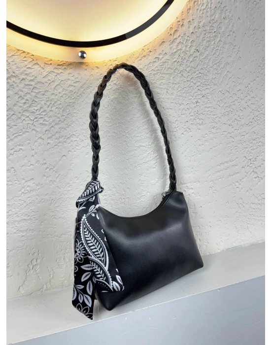 Siyah Kolları Hasır Fularlı Kol Çanta CB6714